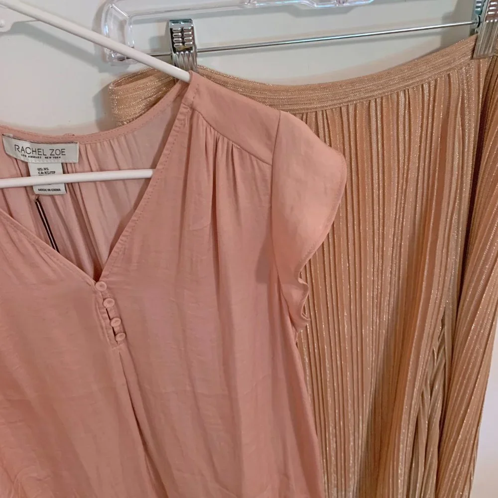 Relaxed Metallic Pleated Midi Skirt Sz S US Maeve Anthropologie Ambra Rose Gold - Picture 10 of 12